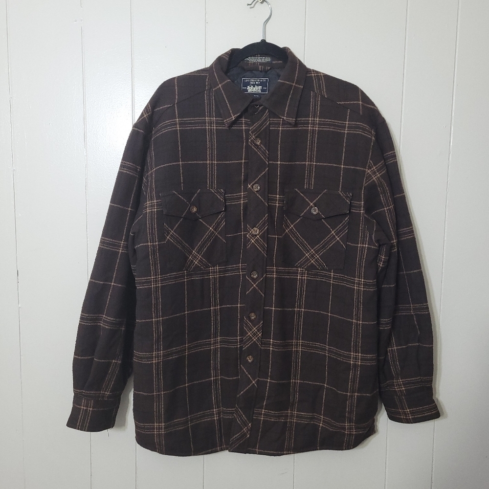 Levi’s Men’s Quilted Flannel Shirt Jacket Brown Plaid Shacket Size M